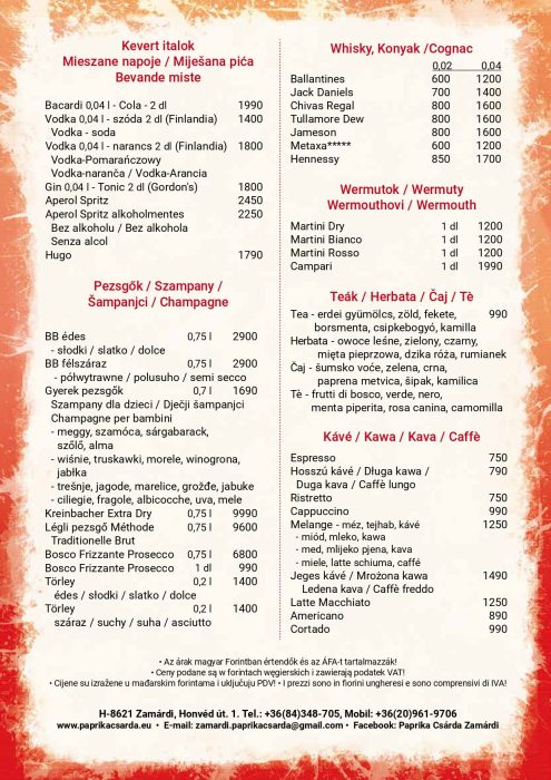 Paprikacsárda - Étlap - téli - Lengyel, Horváth, Olasz