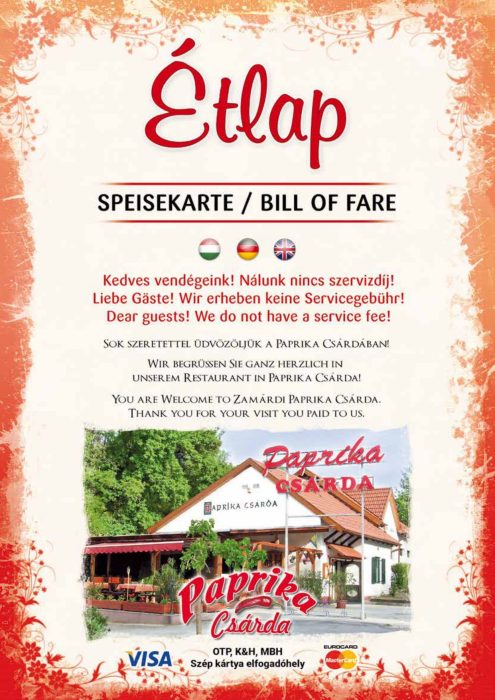 Paprikacsárda - Étlap - téli - Magyar, Német, Angol