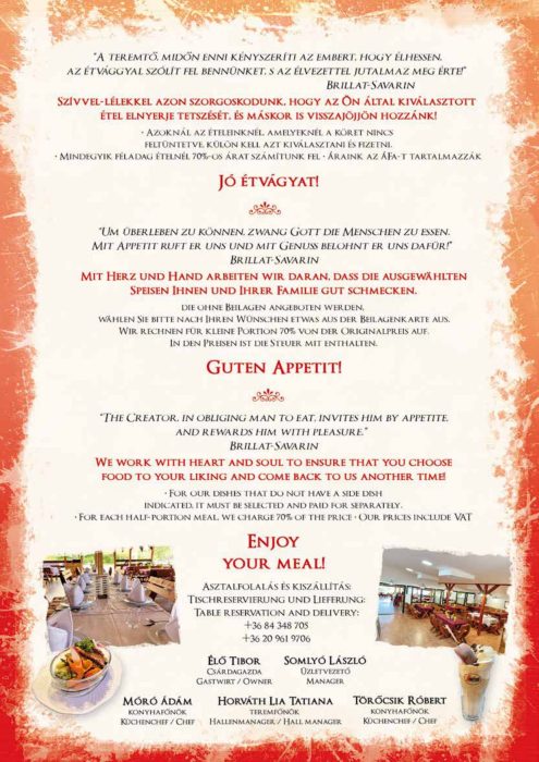 Paprikacsárda - Étlap - téli - Magyar, Német, Angol