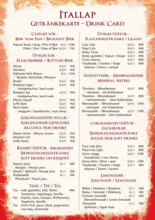 Paprikacsárda - Étlap - téli - Magyar, Német, Angol