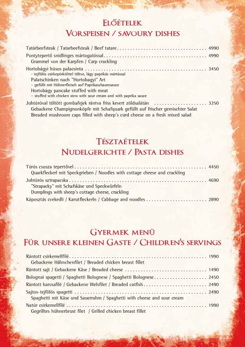 Paprikacsárda - Étlap - téli - Magyar, Német, Angol