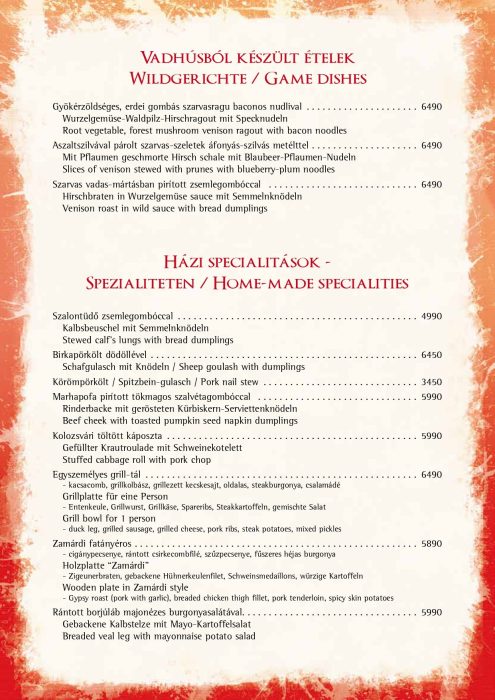 Paprikacsárda - Étlap - téli - Magyar, Német, Angol