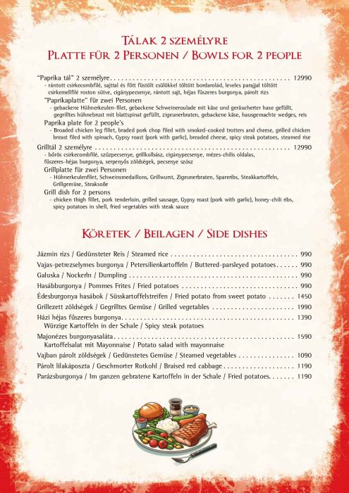 Paprikacsárda - Étlap - téli - Magyar, Német, Angol